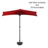 Pure Garden 9 Ft Semicircle Patio Umbrella with Base, Red 50-145-RB